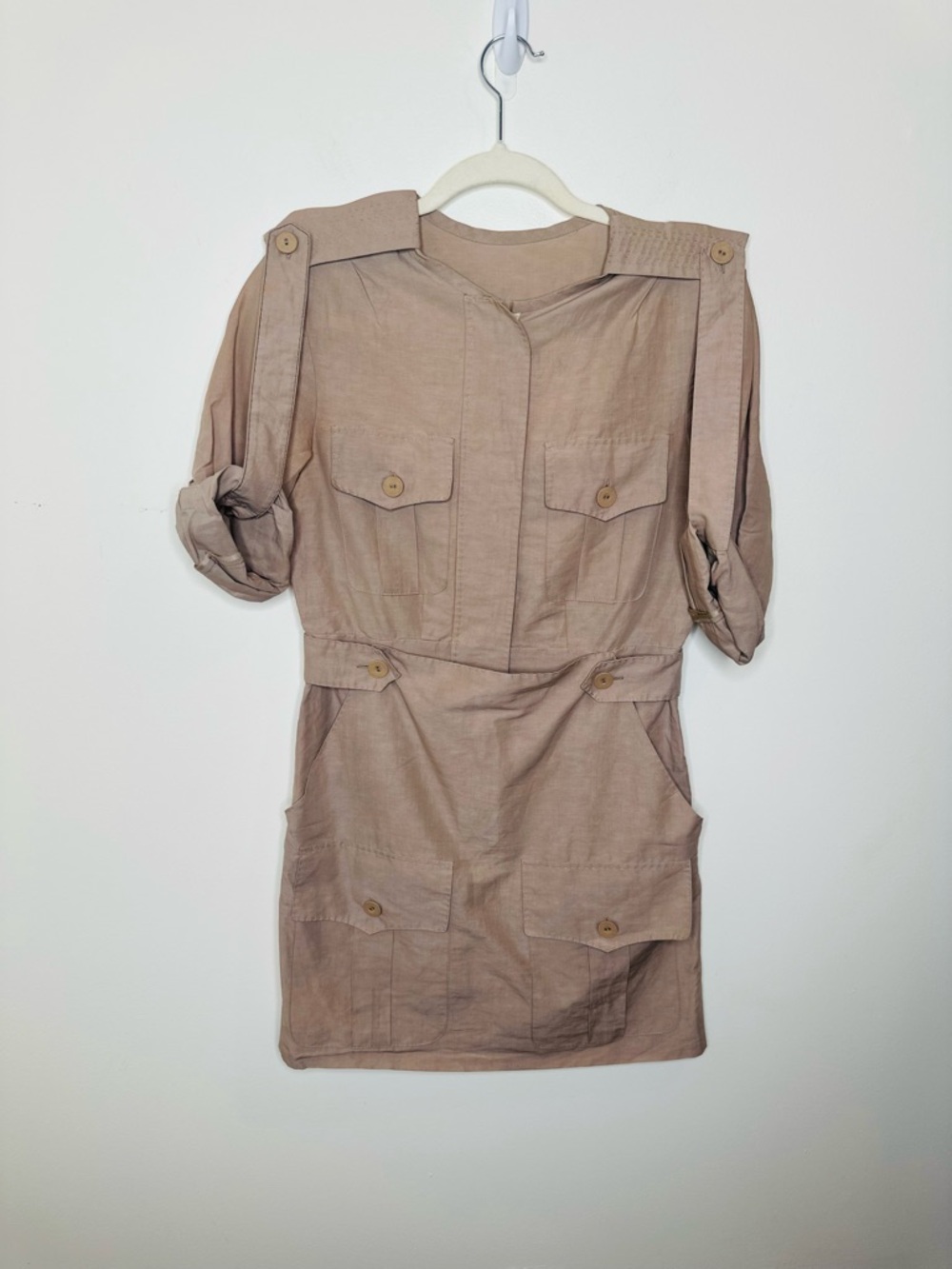 Classic Safari Mini Dress in Sand - Picture 2 of 15